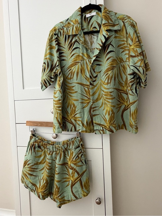 Mikoh Pants - Mikoh Sage Green Tropical Shirt & Shorts Set with Golden Palm Print